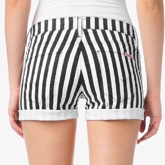 black and white striped jean shorts